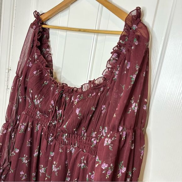 BNWT ASOS Maternity Burgundy Floral Print Milkmaid Long Sleeve Midi Dress Sz 12 - Picture 3 of 13